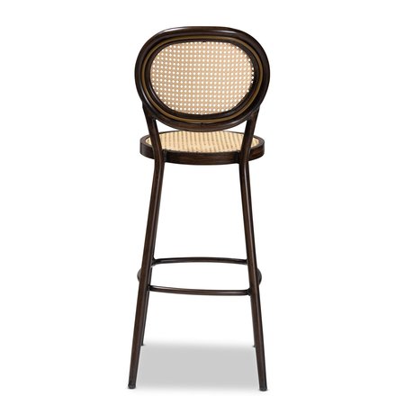 Baxton Studio Thalia MidCentury Modern Dark Brown Finished Metal and Synthetic Rattan Outdoor Bar Stool 211-11971-ZORO